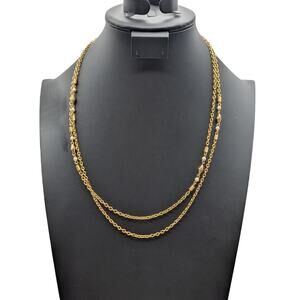 Vintage Gold Plated Beaded Faux Pearl Chain Approx. 47" Long Chain Necklace